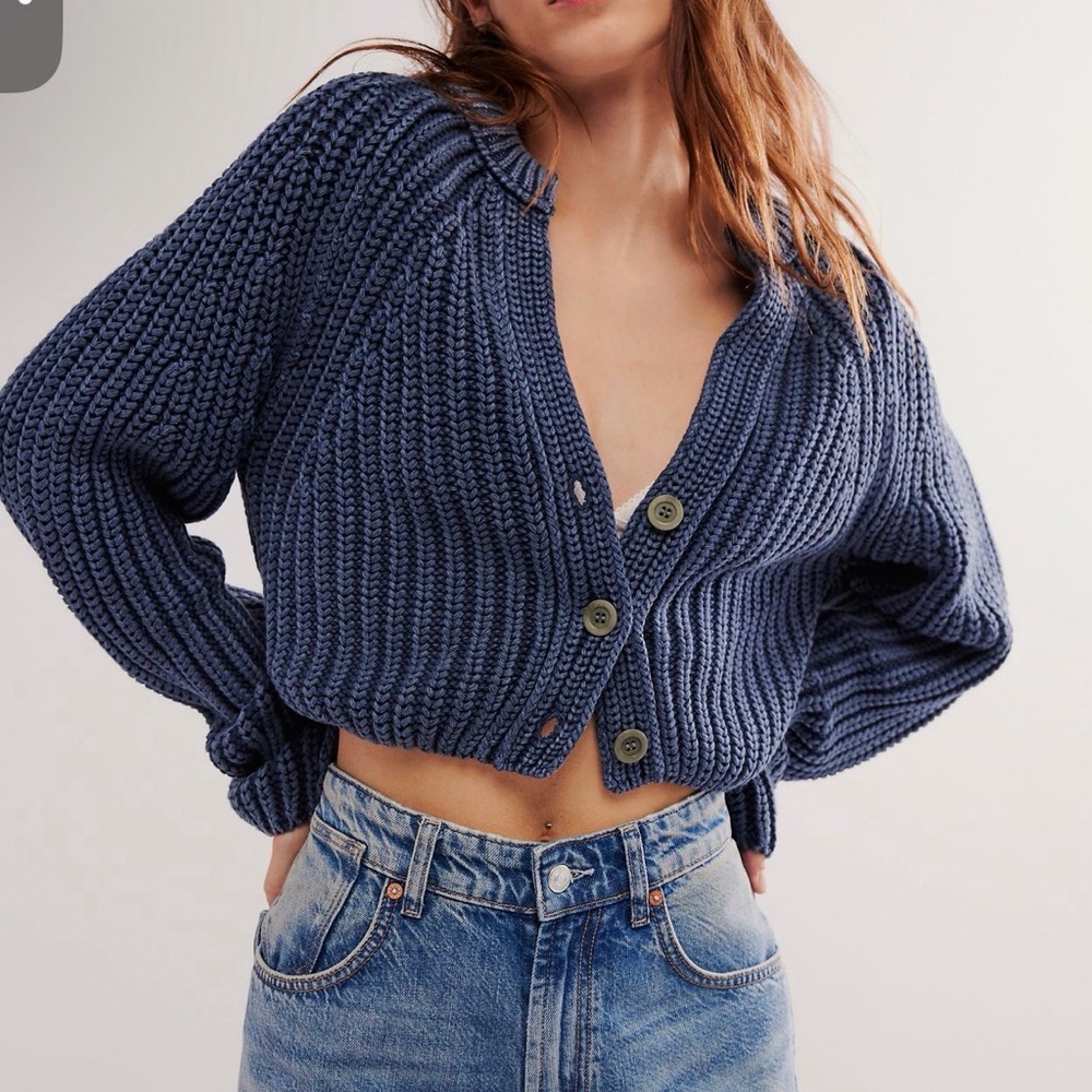 Free People Sweet Nothing Navy Button-Up Cardigan